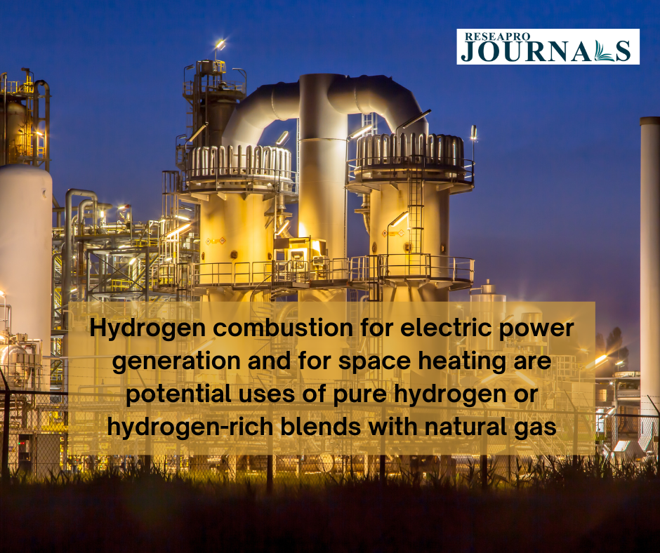 Hydrogen combustion for electric power generation and for space heating are potential uses of pure hydrogen or hydrogen rice blends with natural gas